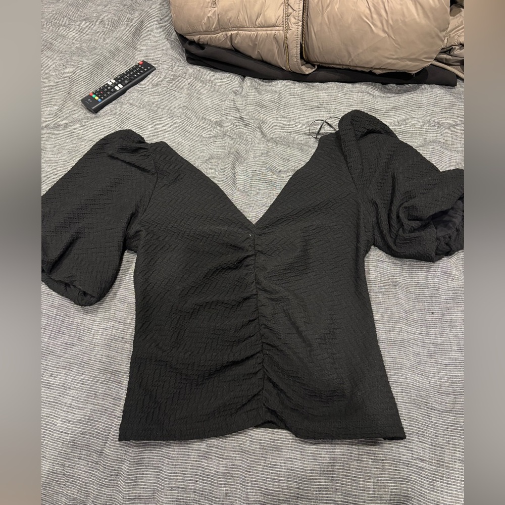 Free People Elegant Black Puff Sleeve Blouse